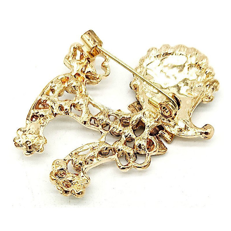 Broche Fantaisie métal doré Caniche avec Noeud