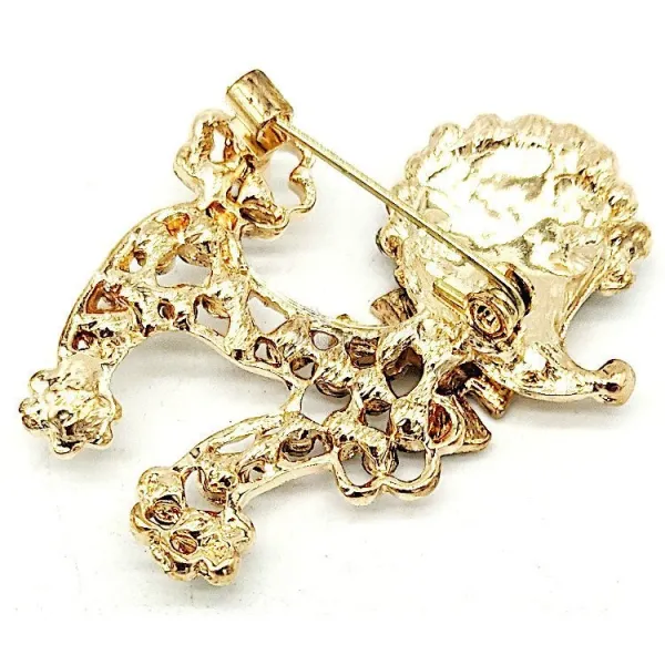 Ausgefallene Brosche aus goldenem Metall Pudel mit Schleife