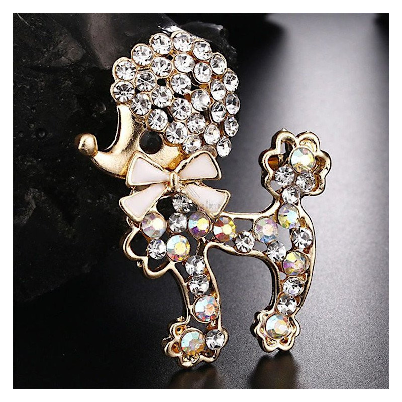 Broche Fantaisie métal doré Caniche avec Noeud