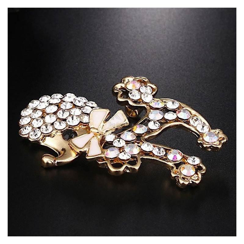 Fancy brooch in gold metal Poodle with Bow