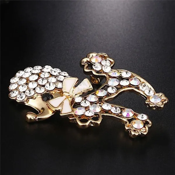 Broche Fantaisie métal doré Caniche avec Noeud
