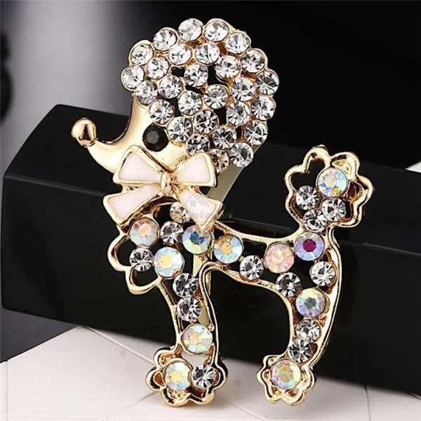 Fancy brooch in gold metal Poodle with Bow