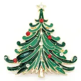 Broche Fantaisie métal doré Sapin de Noël Vert avec Strass