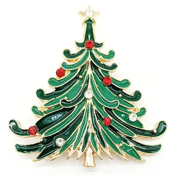 Gold Metall Fancy Brosche Grüner Weihnachtsbaum mit Strasssteinen