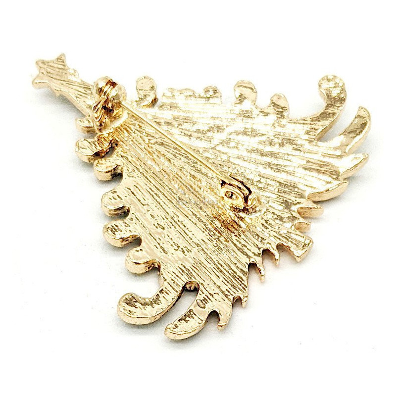 Broche Fantaisie métal doré Sapin de Noël Vert avec Strass