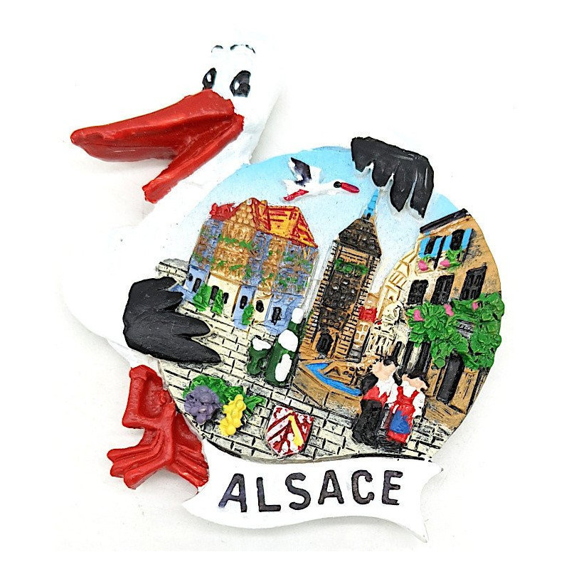 Decorative Magnet Stork and Alsatian Village