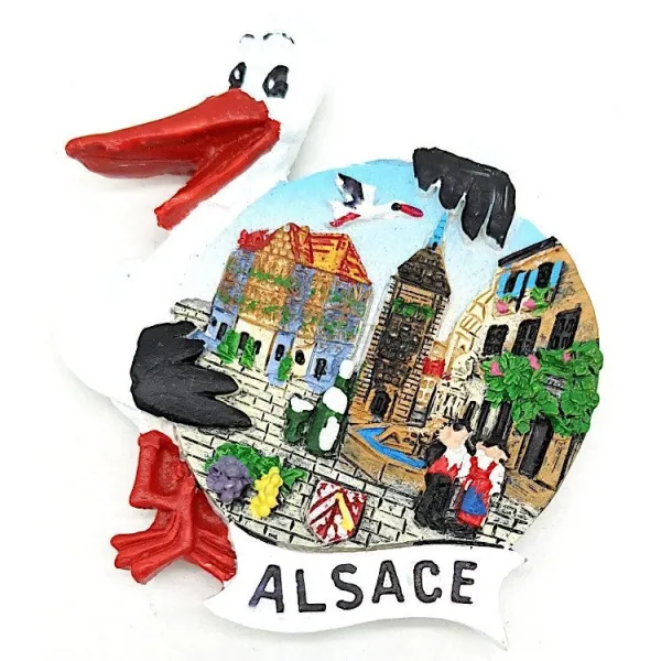 Magnet Décoratif Cigogne et Village Alsacien