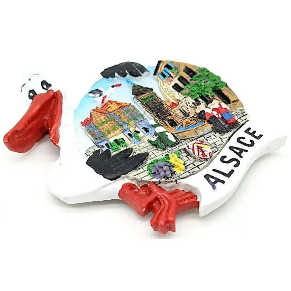 Magnet Décoratif Cigogne et Village Alsacien
