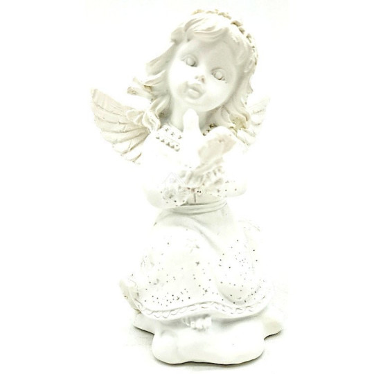 Status Angel with Wings Carrying a Resin Dove