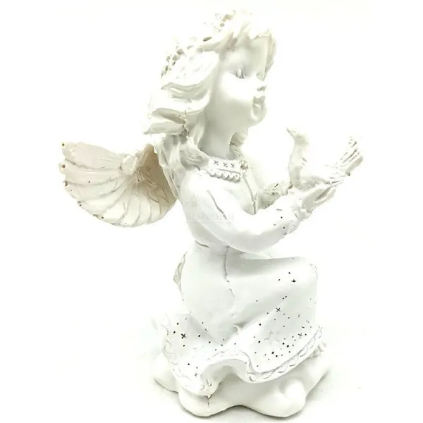 Status Angel with Wings Carrying a Resin Dove