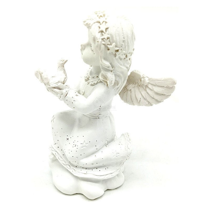 Status Angel with Wings Carrying a Resin Dove
