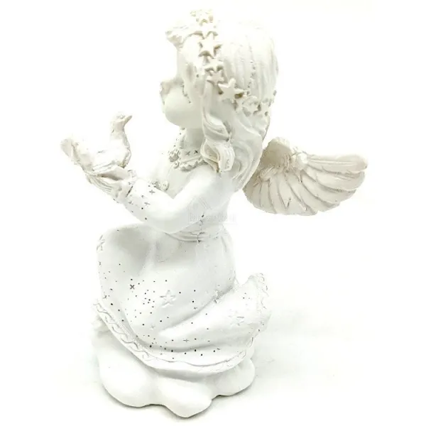 Statut Ange avec Ailes portant une Colombe dans ses mains en résine