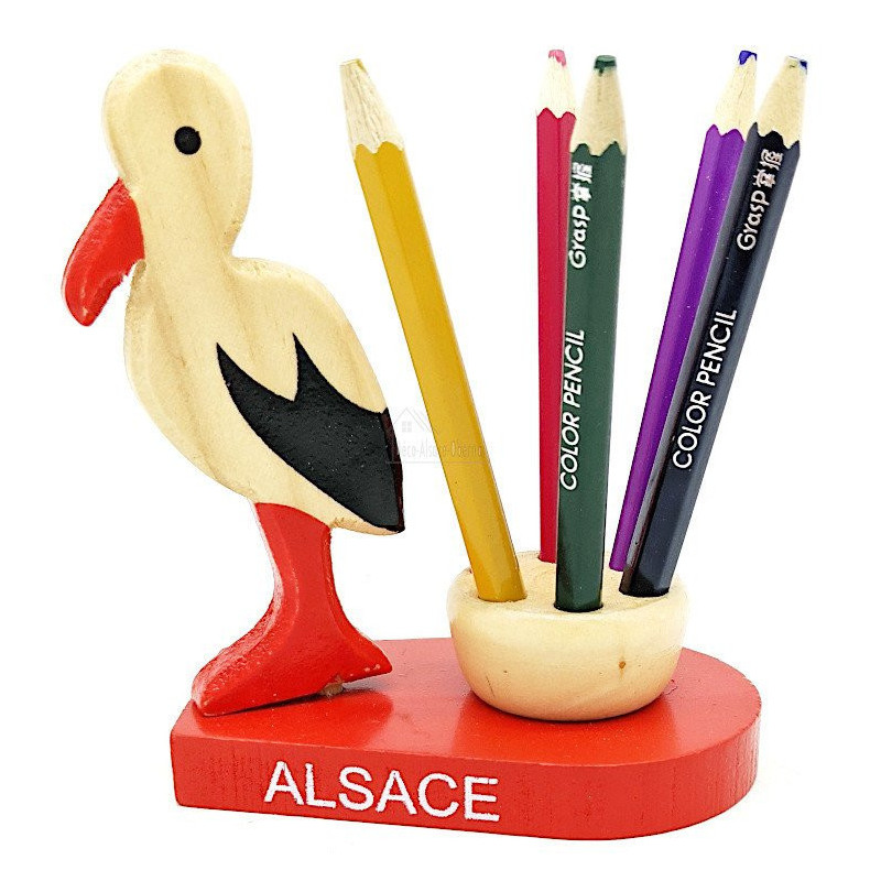 Set de 6 Crayons de papier en Couleurs support Cigogne d'Alsace