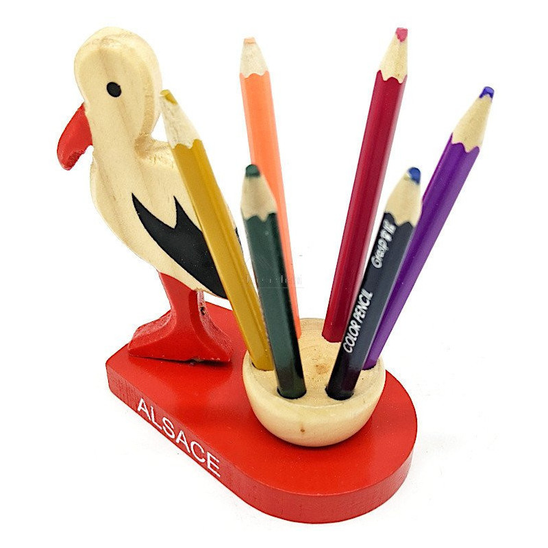 Set de 6 Crayons de papier en Couleurs support Cigogne d'Alsace