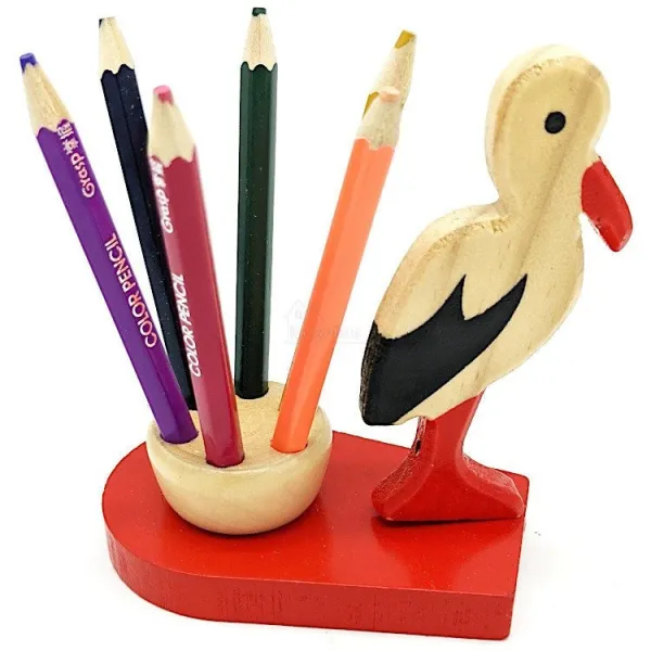 Set de 6 Crayons de papier en Couleurs support Cigogne d'Alsace