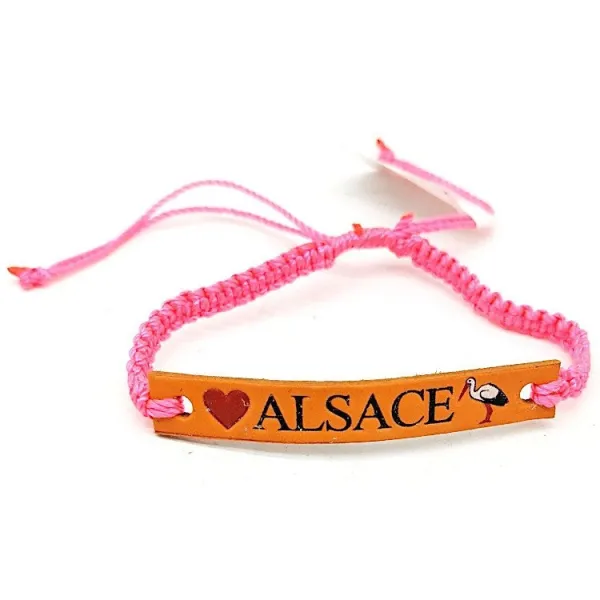 Bracelet coulissant Rose Fluo fantaisie Cuir Alsace Cigogne