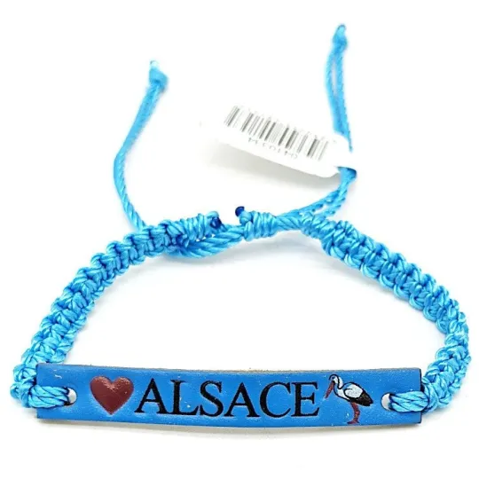 Bracelet coulissant Bleu fantaisie Cuir Alsace Cigogne