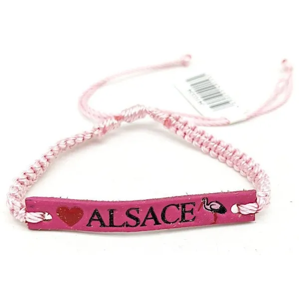 Bracelet coulissant Rose fantaisie Cuir Alsace Cigogne