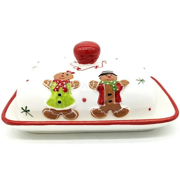 Keramik Butterdose Mannele Dekor in Lebkuchen