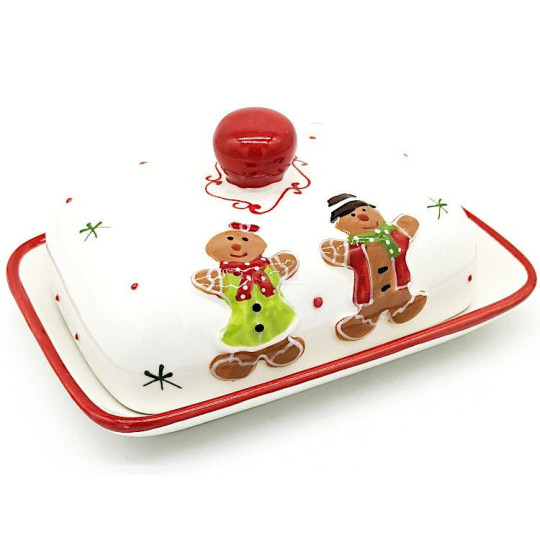Keramik Butterdose Mannele Dekor in Lebkuchen