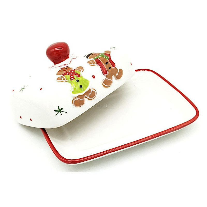 Keramik Butterdose Mannele Dekor in Lebkuchen