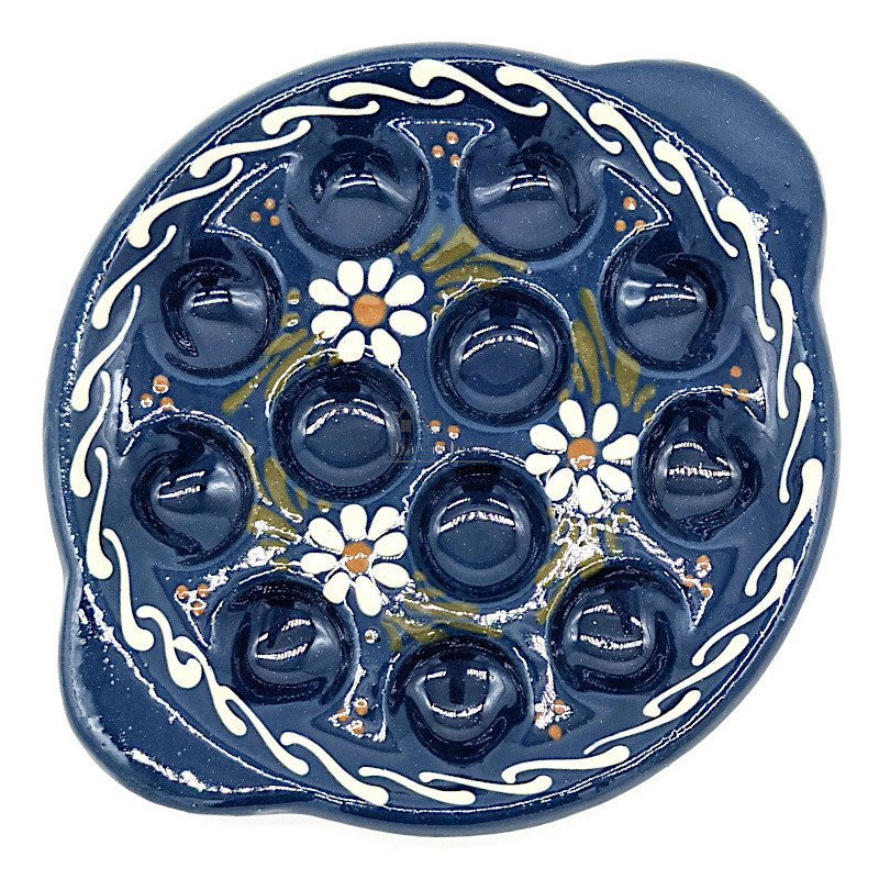 Snail dish 12 holes Bleu de Soufflenheim Daisy
