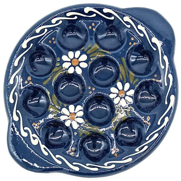 Plat à Escargots 12 trous Bleu de Soufflenheim Marguerite