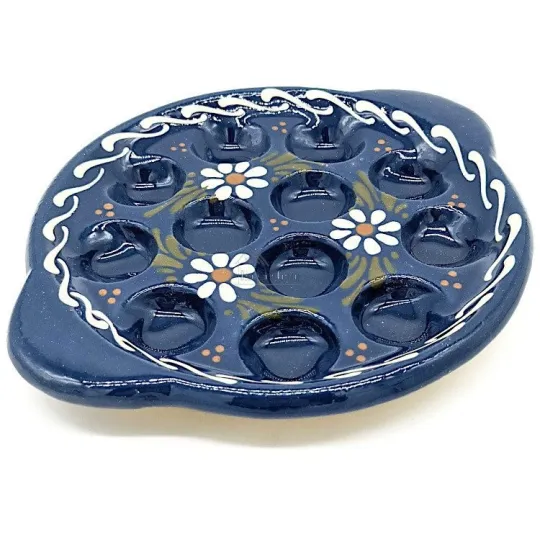 Plat à Escargots 12 trous Bleu de Soufflenheim Marguerite