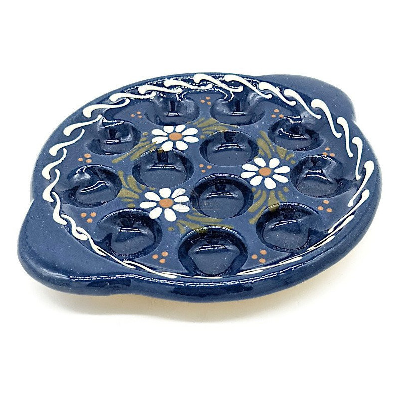 Snail dish 12 holes Bleu de Soufflenheim Daisy