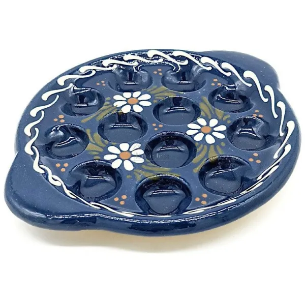 Plat à Escargots 12 trous Bleu de Soufflenheim Marguerite