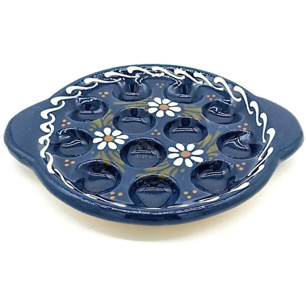 Plat à Escargots 12 trous Bleu de Soufflenheim Marguerite