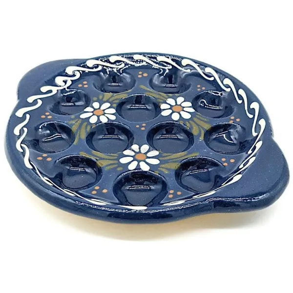 Snail dish 12 holes Bleu de Soufflenheim Daisy