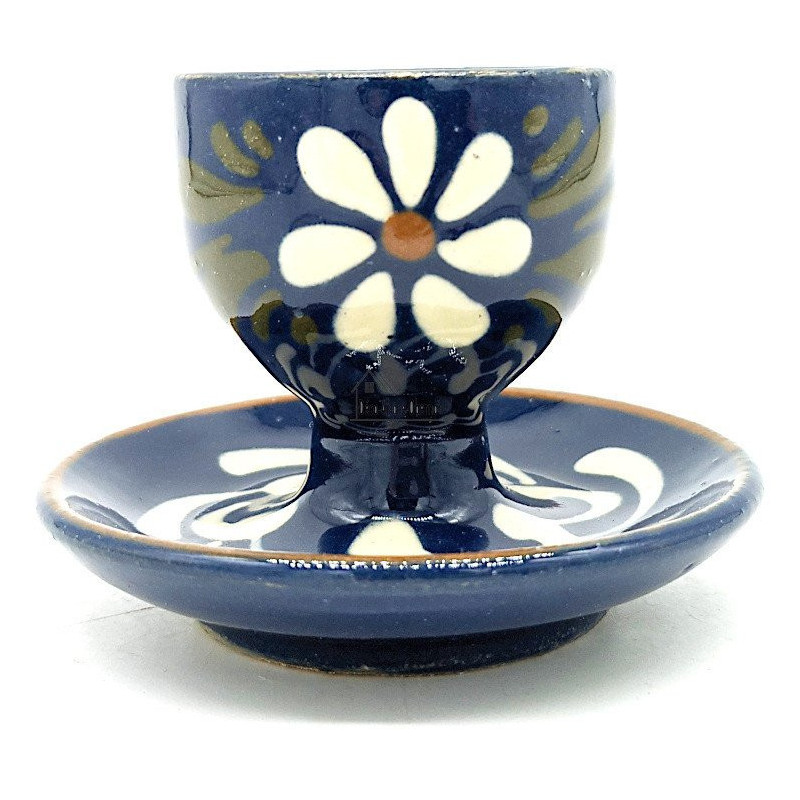 Coquetier sur Assiette Bleu de Soufflenheim Marguerite