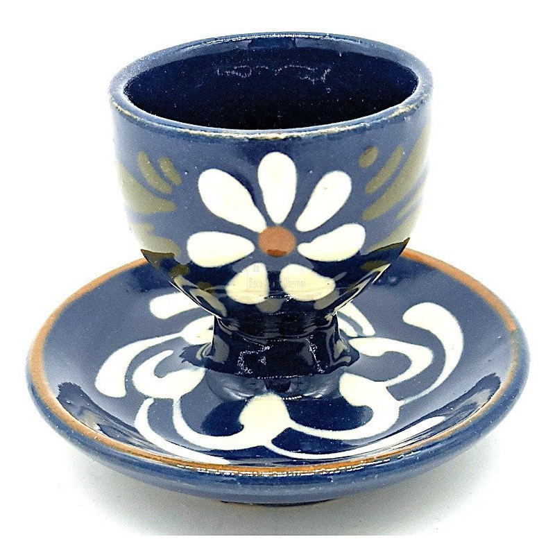 Coquetier sur Assiette Bleu de Soufflenheim Marguerite