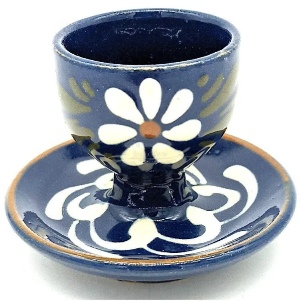 Coquetier sur Assiette Bleu de Soufflenheim Marguerite