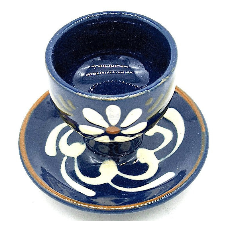 Coquetier sur Assiette Bleu de Soufflenheim Marguerite