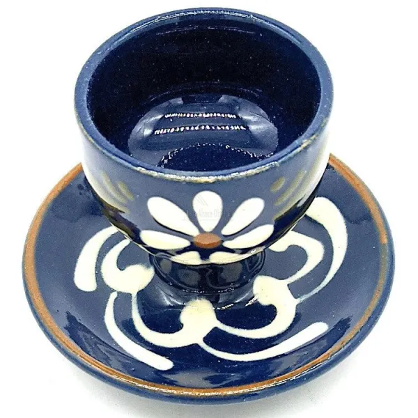 Coquetier sur Assiette Bleu de Soufflenheim Marguerite