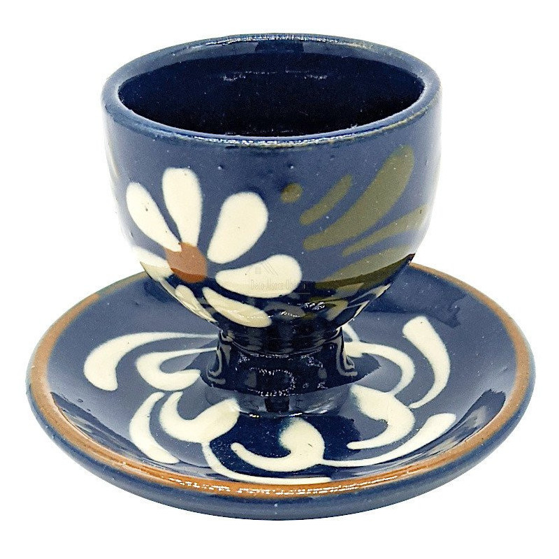 Coquetier sur Assiette Bleu de Soufflenheim Marguerite