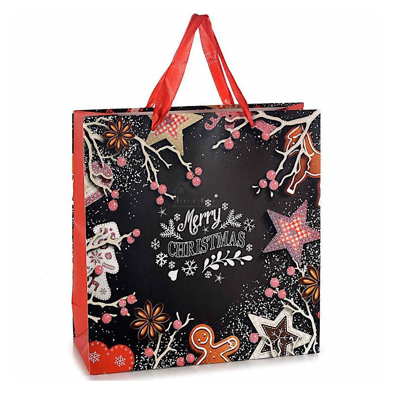 Christmas Gift Paper Bag and Gingerbread Satin Handles