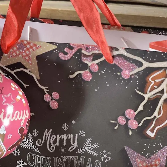 Christmas Gift Paper Bag and Gingerbread Satin Handles