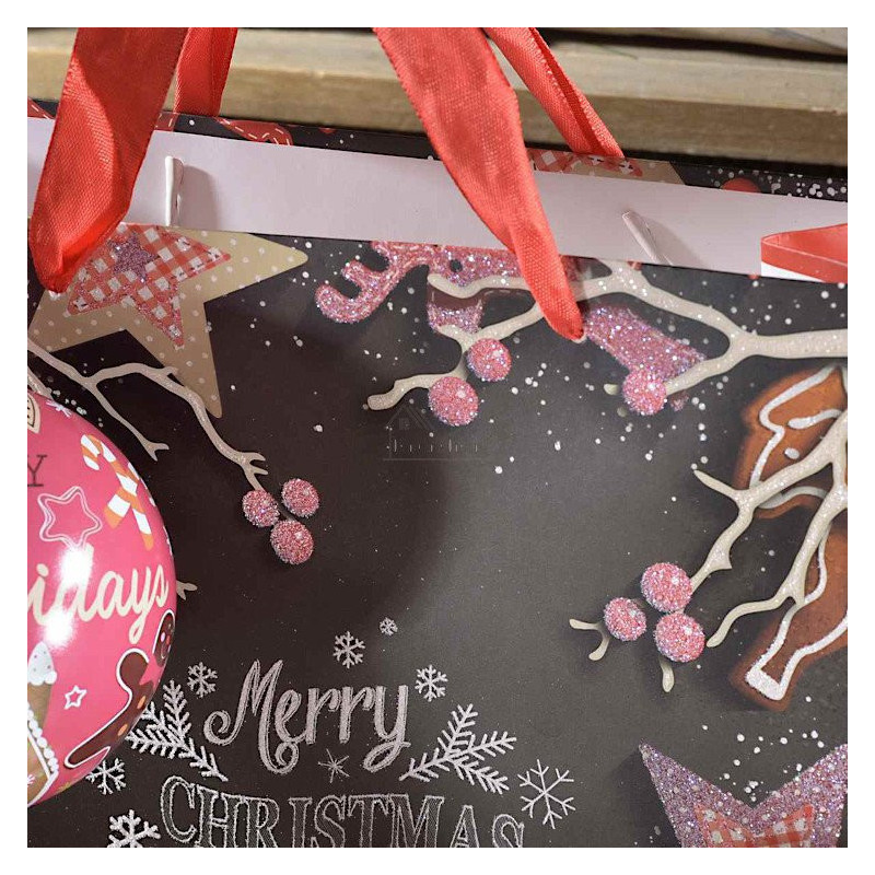 Christmas Gift Paper Bag and Gingerbread Satin Handles