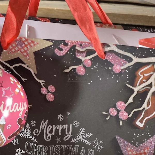 Christmas Gift Paper Bag and Gingerbread Satin Handles