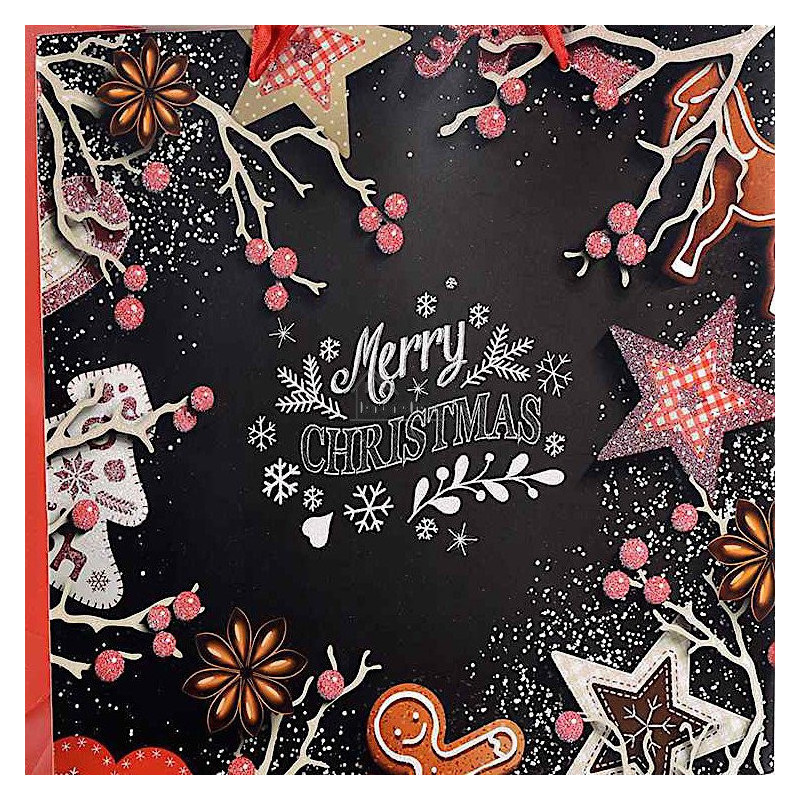 Weihnachtsgeschenkpapiertüte und Lebkuchen-Satingriffe
