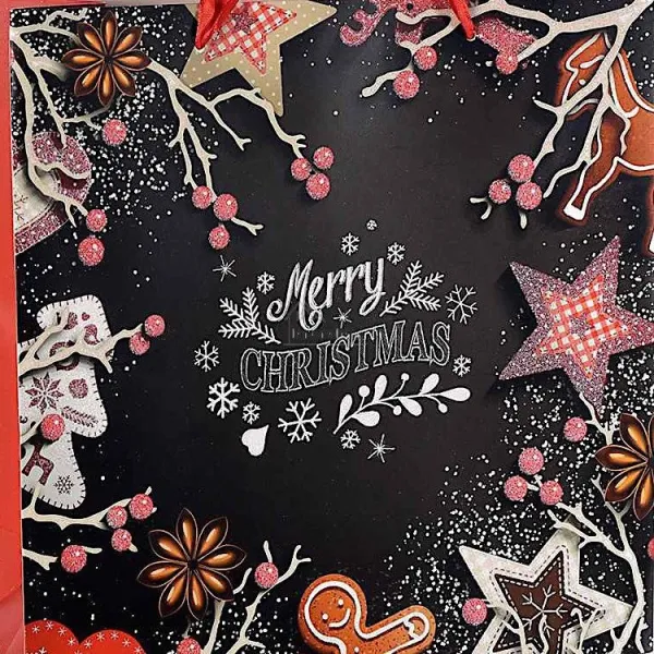 Christmas Gift Paper Bag and Gingerbread Satin Handles