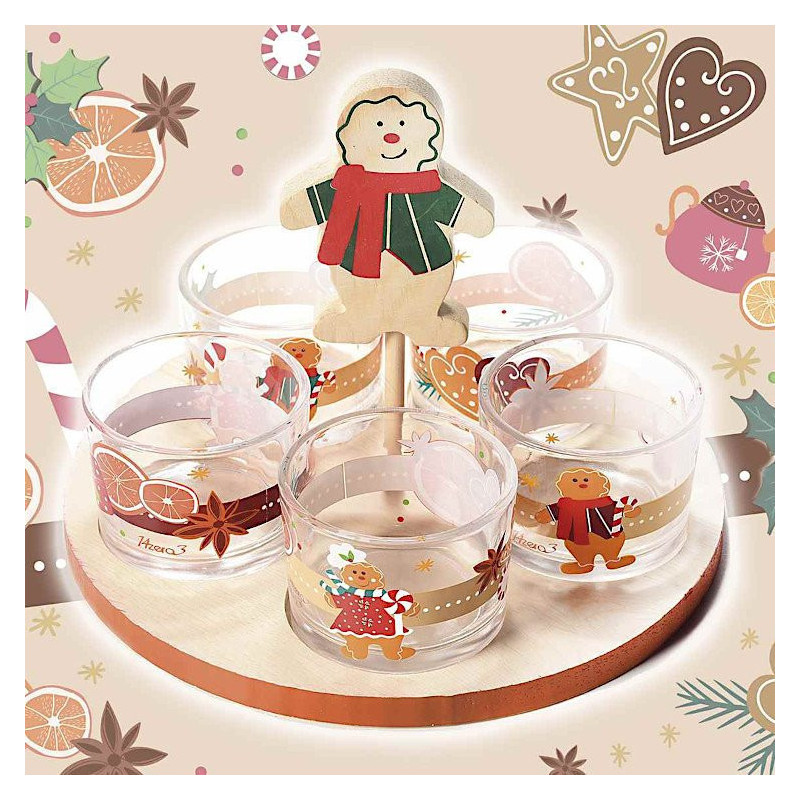 Set Apéritif 5 Bols en Verre sur Plateau en Bois Mannele