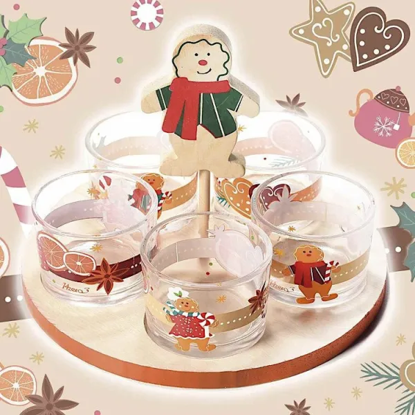 Aperitif-Set 5 Glasschalen auf Holztablett Mannele