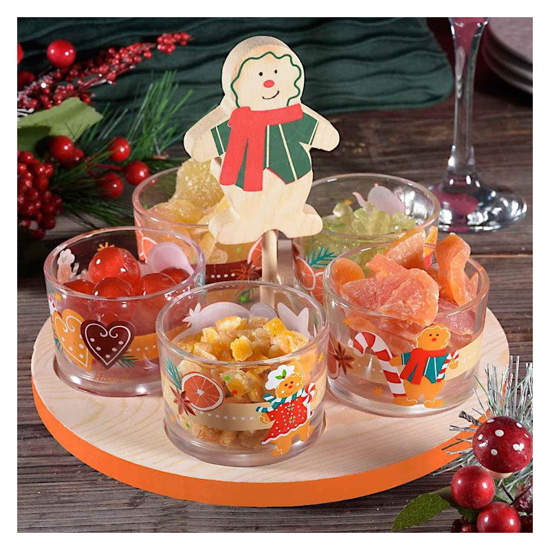 Set Apéritif 5 Bols en Verre sur Plateau en Bois Mannele
