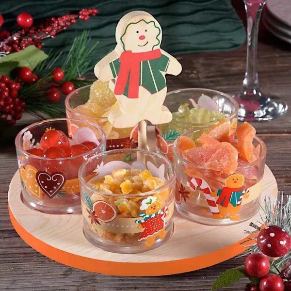 Set Apéritif 5 Bols en Verre sur Plateau en Bois Mannele