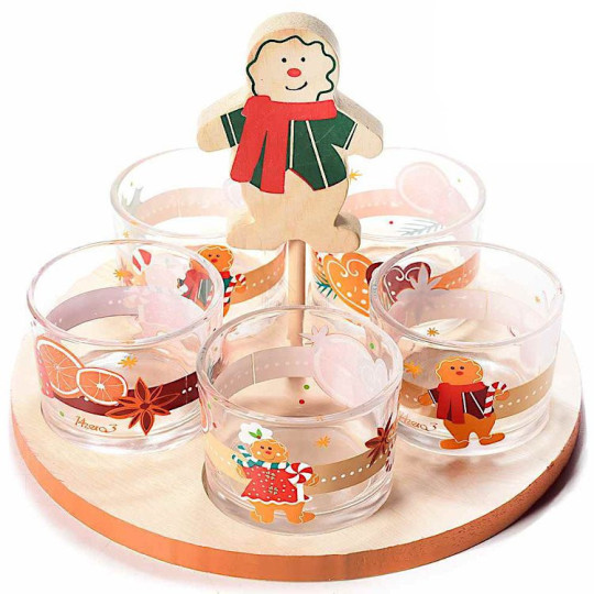Aperitif-Set 5 Glasschalen auf Holztablett Mannele