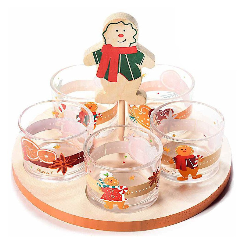 Set Apéritif 5 Bols en Verre sur Plateau en Bois Mannele